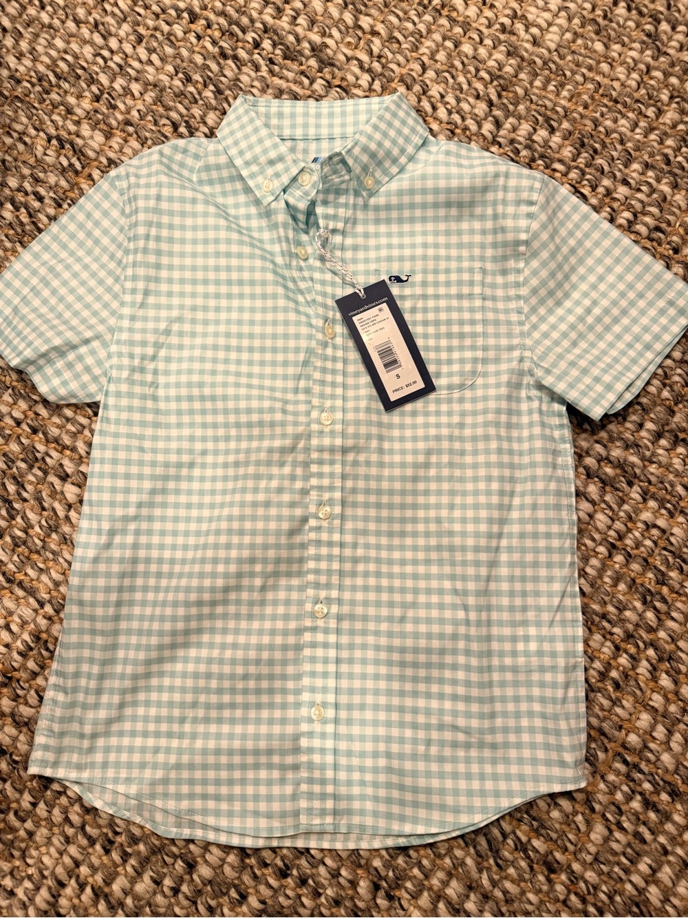 Vineyard Vines Light Blue and White Gingham Button-Down Shirt